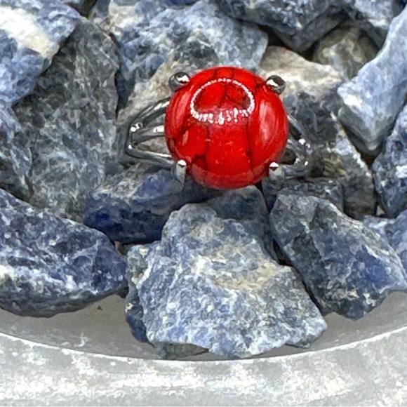 Red Turquoise and silver gem ring - Picture 1 of 5